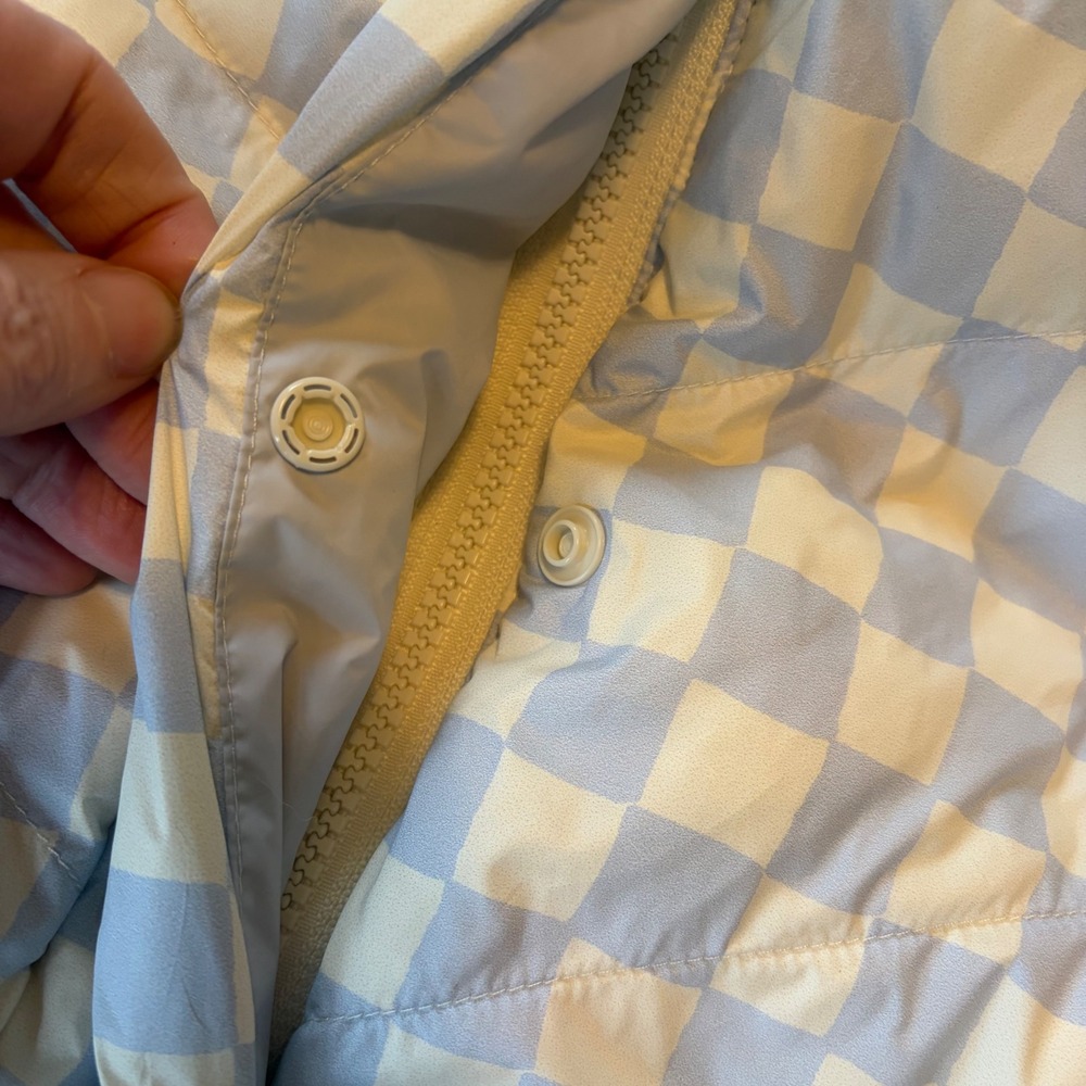 Marine Layer Archive Reversible Puffer Light Blue White Check Sz Small Down - Picture 10 of 13